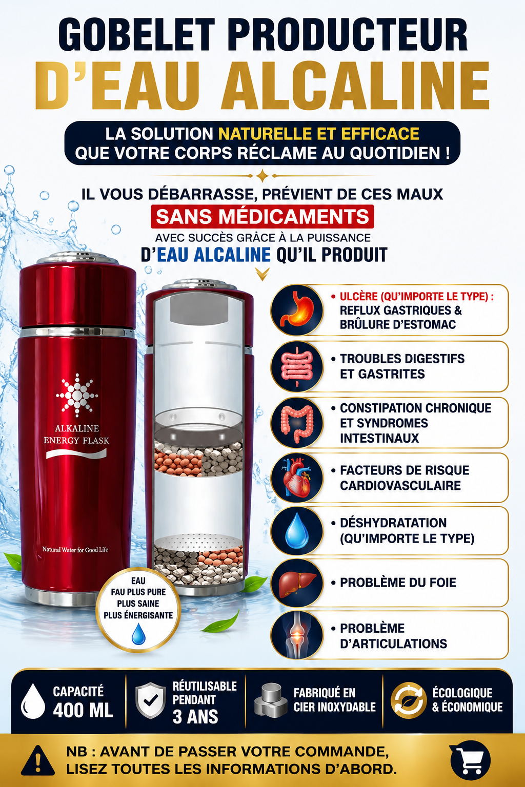 Optez pour le gobelet producteur d'eau alcaline , c'est vivre mieux au quotidien sans médicaments ni produits chimiques qui détruisent d'ailleurs