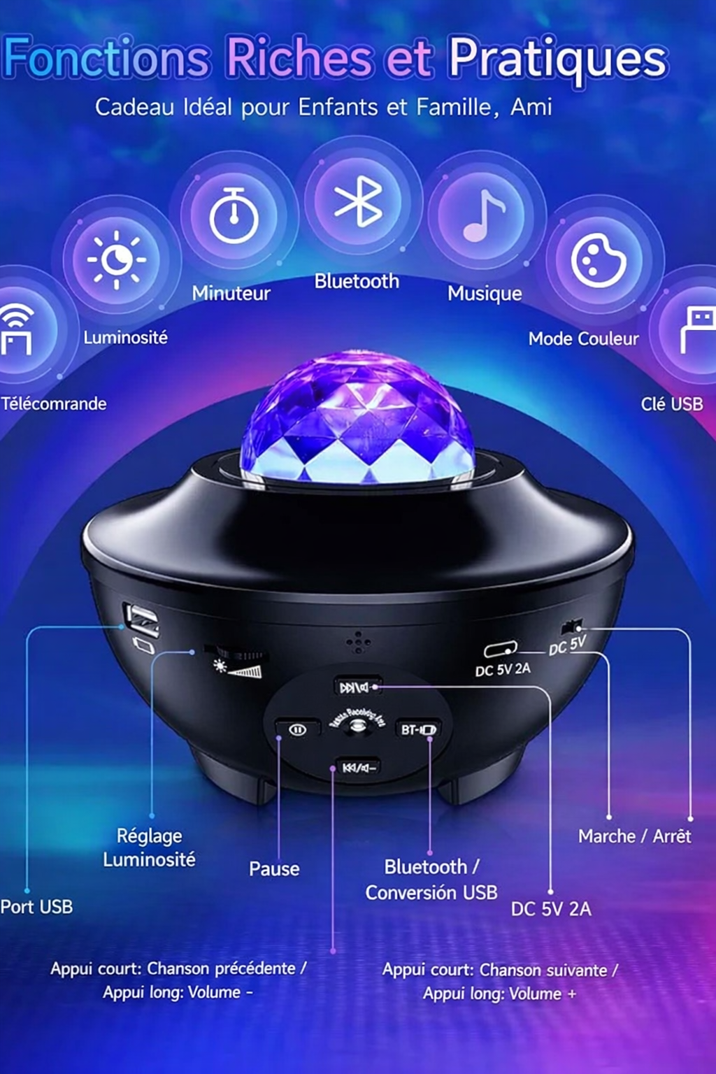 Projecteur de lumière étoilé et musicale parfait pour sublimer et ambiancer la fête en famille